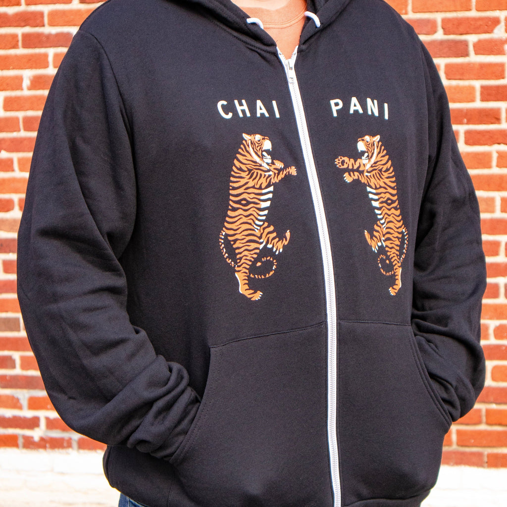 Chai Pani Tiger Zip Hoodie in Black